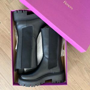 Brand New Chunky Black Leather Boots with Lug Sole Size 39/8.5